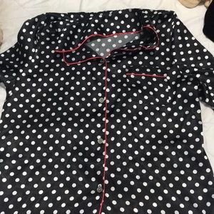 silk polka dotted pajama shirt